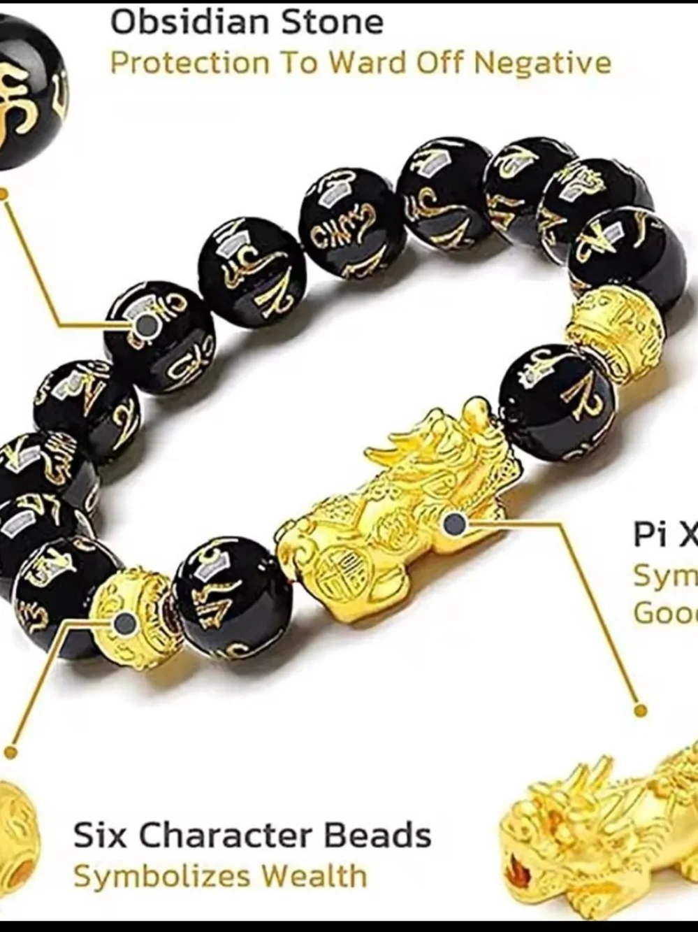 Black and Gold Feng Shui Pi Xiu Bracelet - Men Accessories